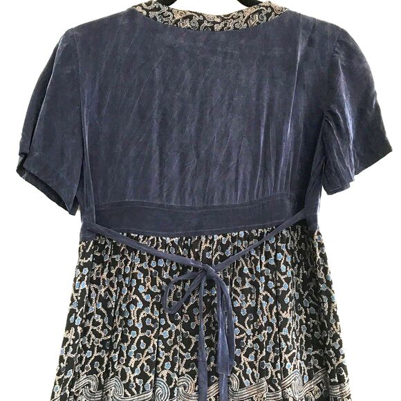 SOLD!! Carole Little Petite 4 Navy Blue Velvet Rayon Paisley Short Sleeve Dress - Picture 5 of 7